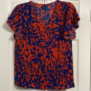 SHEIN Vibrant Blue and Orange Blouse Size Medium Short Sleeves